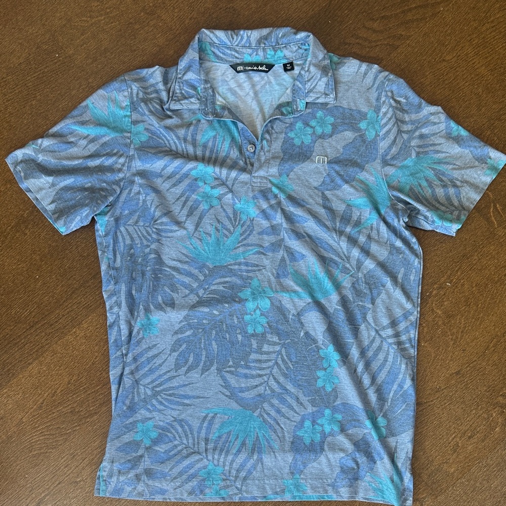 Travis Mathew Blue and Teal Floral Golf Polo